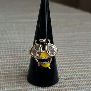 Adjustable Gold Yellow Bee Ring with Crystal Wings